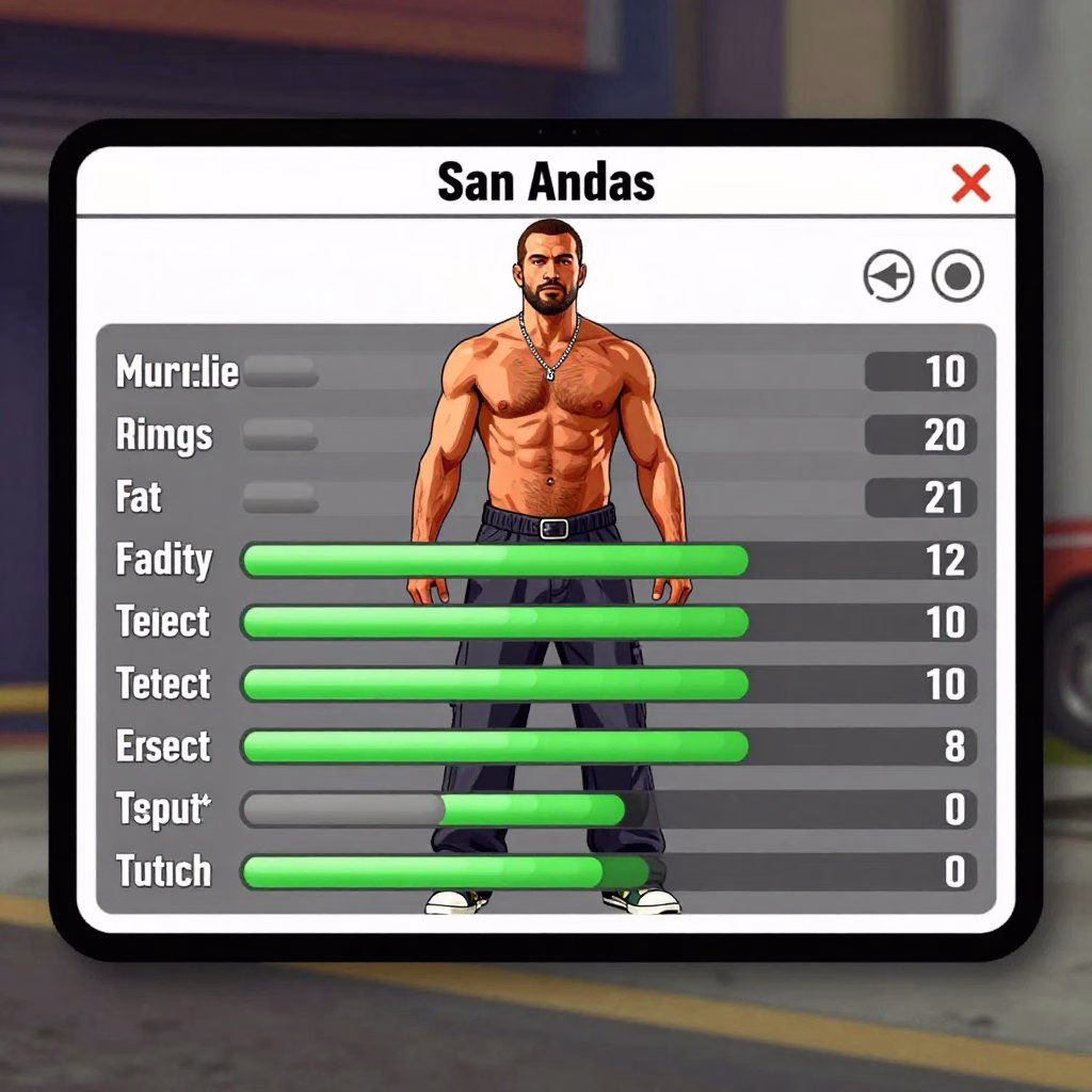 Menu de estatísticas do personagem